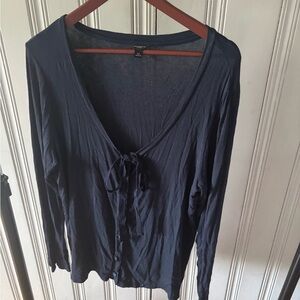 3/$20 Ann Taylor Blue Ribbed Tie Front Long Sleeve Blouse